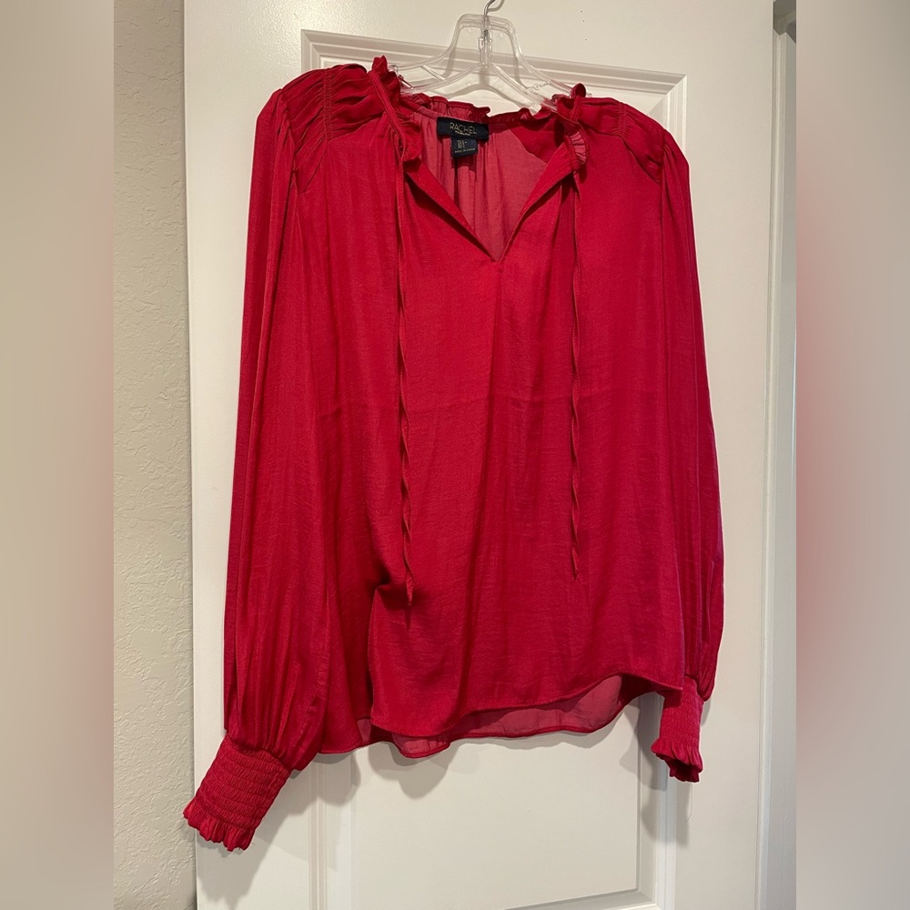 RACHEL Rachel Roy Red Tie Front Blouse with Long Sleeves